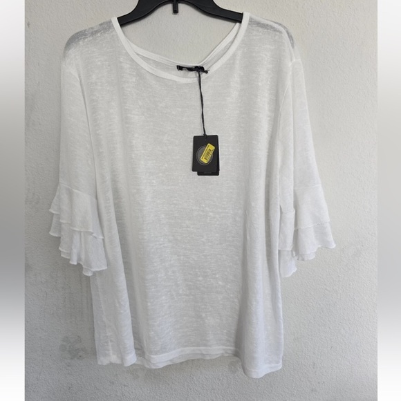$88 JM Blouse Womens XL White Flutter 3/4 Sleeve Liquid Knit Angel Minimalist - Picture 2 of 12